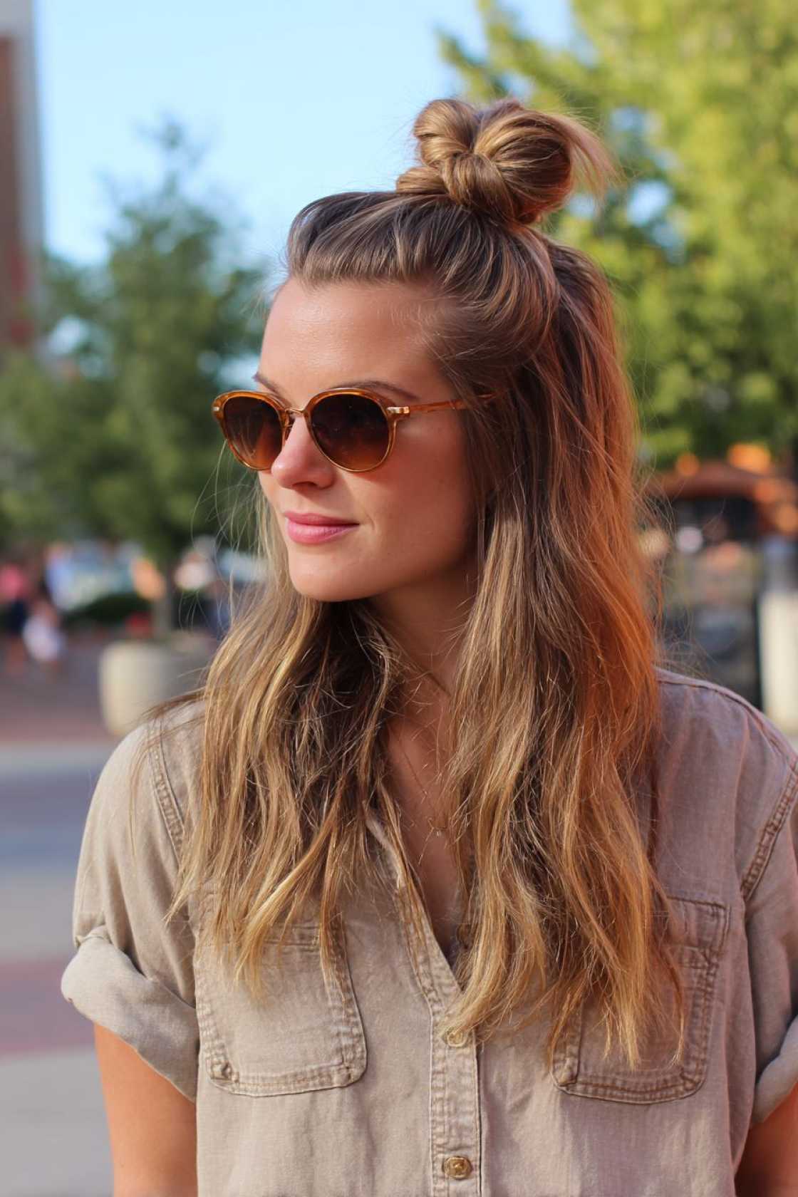 19+ Cute Ways to Wear Your Hair Up (Top Knots & Face-Framing Looks!) - 17. Half-Up Top Knot