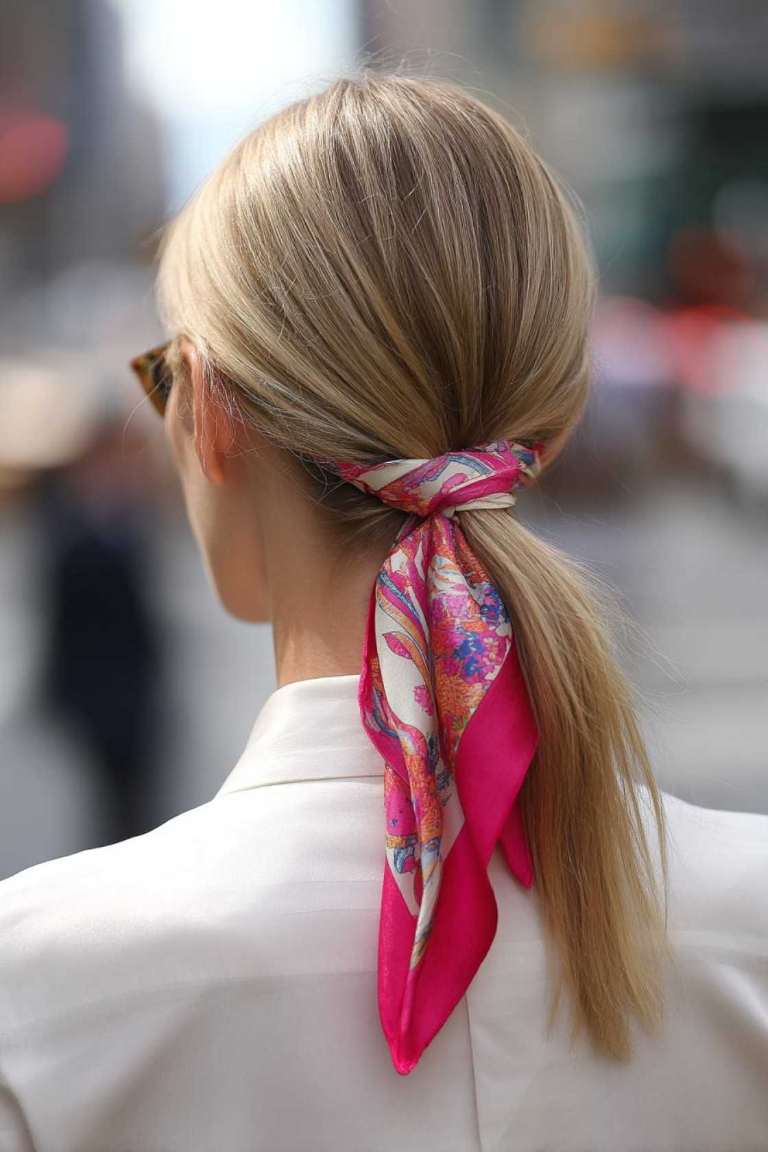 21+ Cute & Waterproof Hair Ideas for the Beach (Buns & Wraps) - 6. The Scarf-Wrapped Ponytail