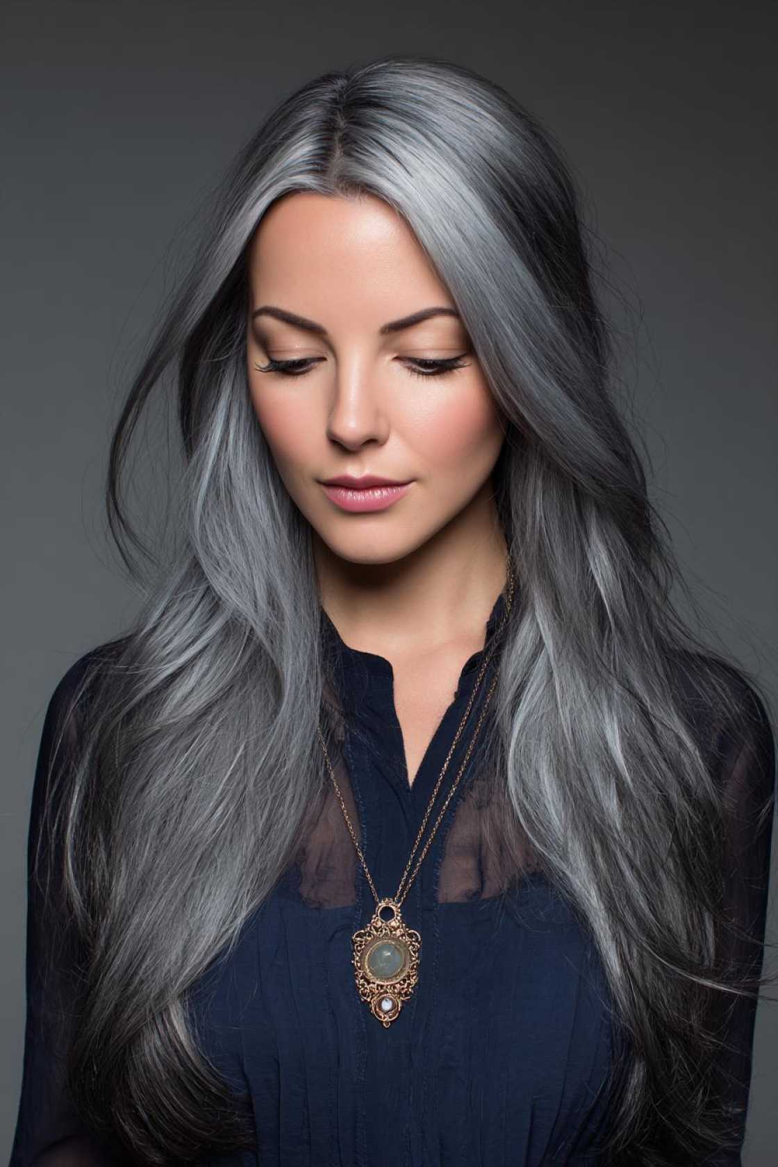 15+ Stunning Gray Blending Ideas for Dark Hair (Embrace Your Grays Gracefully!). - 6. Pearl Gray Highlights