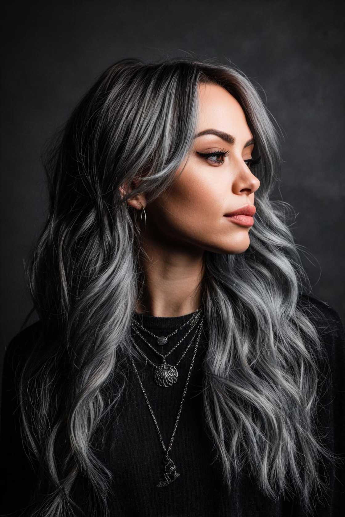 15+ Stunning Gray Blending Ideas for Dark Hair (Embrace Your Grays Gracefully!). - 4. Smokey Gray Highlights