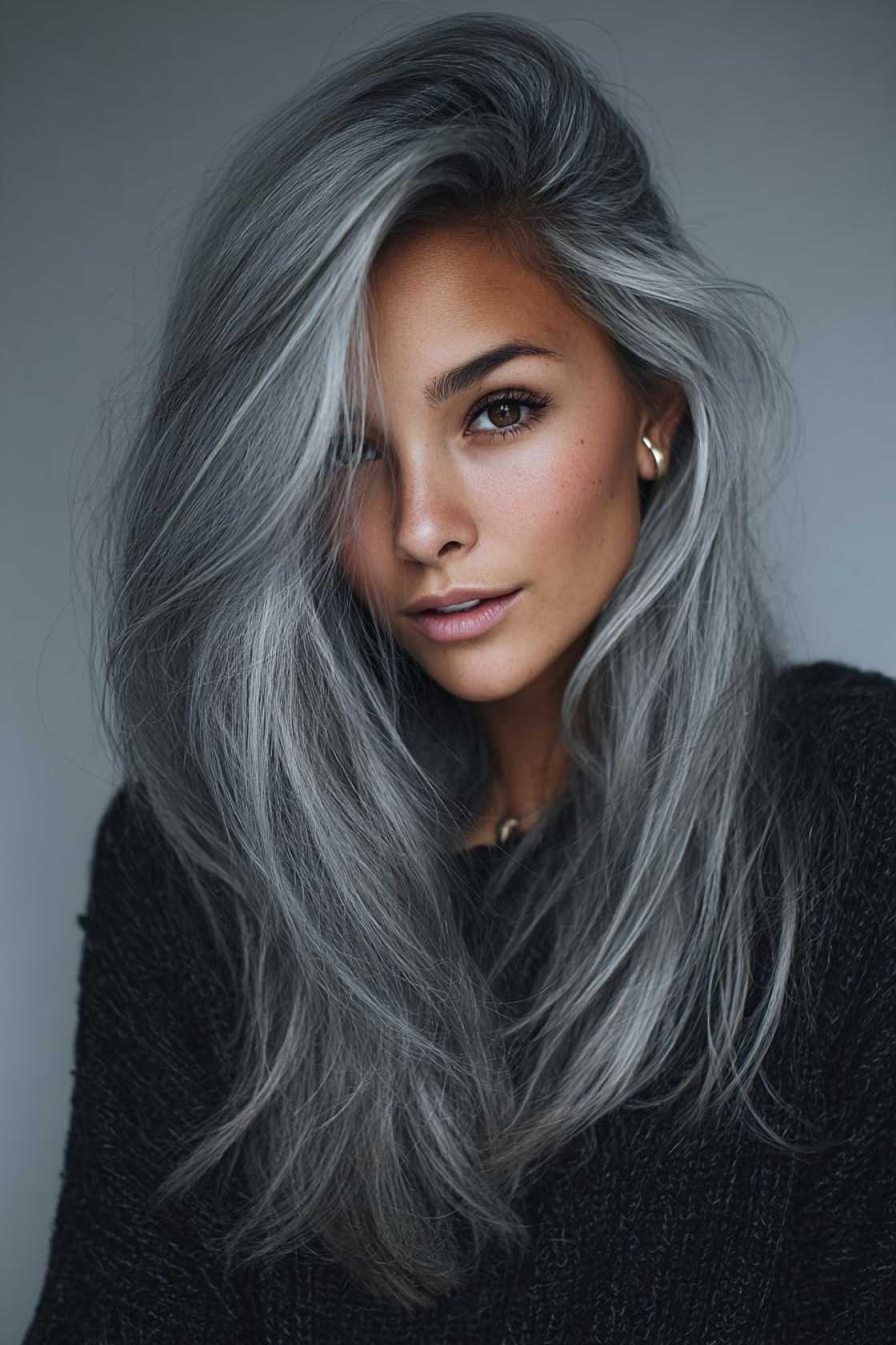 15+ Stunning Gray Blending Ideas for Dark Hair (Embrace Your Grays Gracefully!). - 10. Gray Money Piece