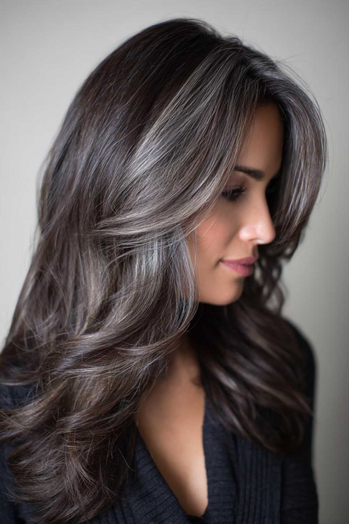 15+ Stunning Gray Blending Ideas for Dark Hair (Embrace Your Grays Gracefully!). - 8. Ash Gray Highlights