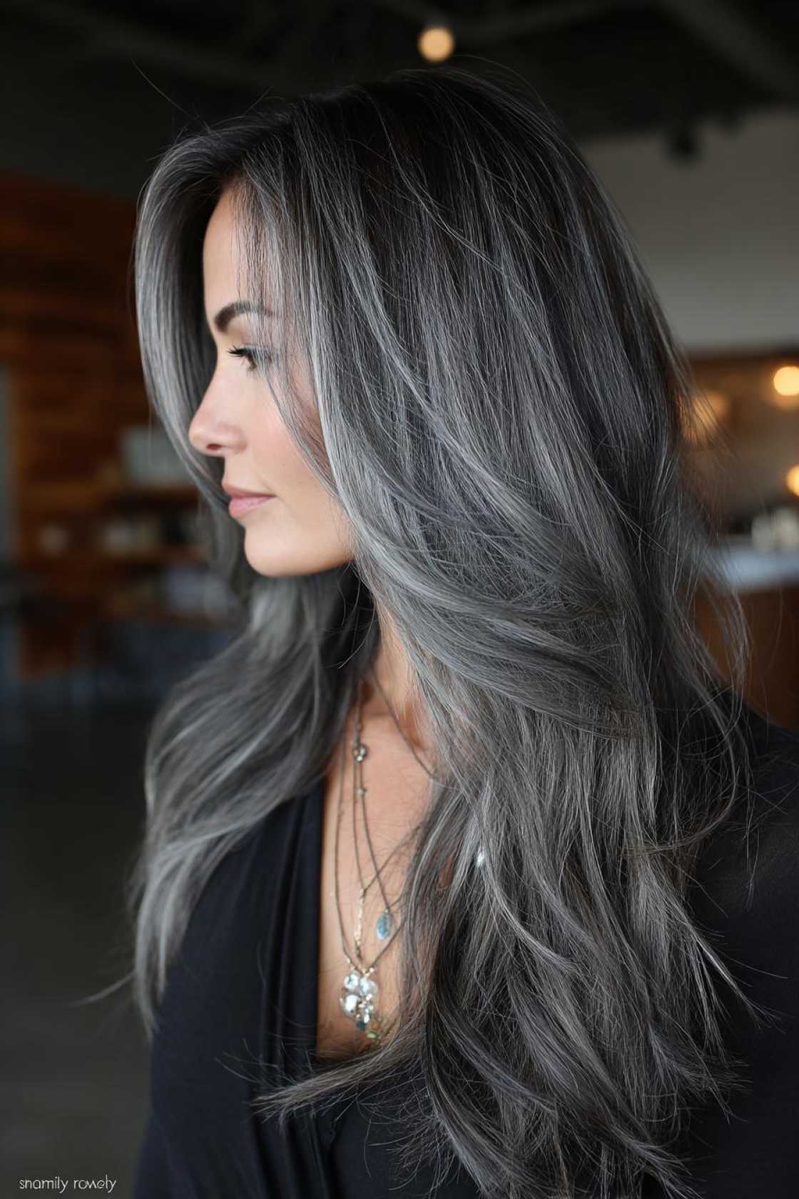 Low-Maintenance Magic: 20+ Gray Blending Looks for Dark Hair That Grow Out Beautifully. - 7. Shadow Root with Gray