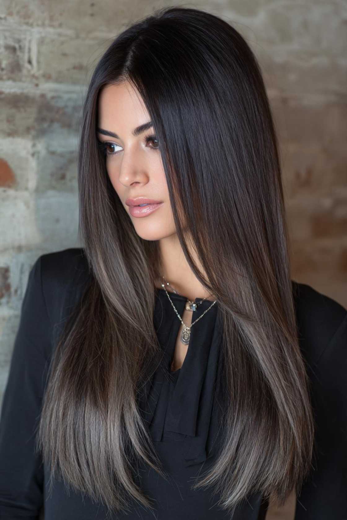 Low-Maintenance Magic: 20+ Gray Blending Looks for Dark Hair That Grow Out Beautifully. - 5. Chocolate Brown with Gray