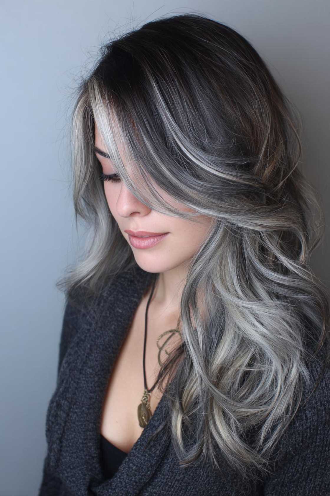 Low-Maintenance Magic: 20+ Gray Blending Looks for Dark Hair That Grow Out Beautifully. - 4. Dimensional Sterling