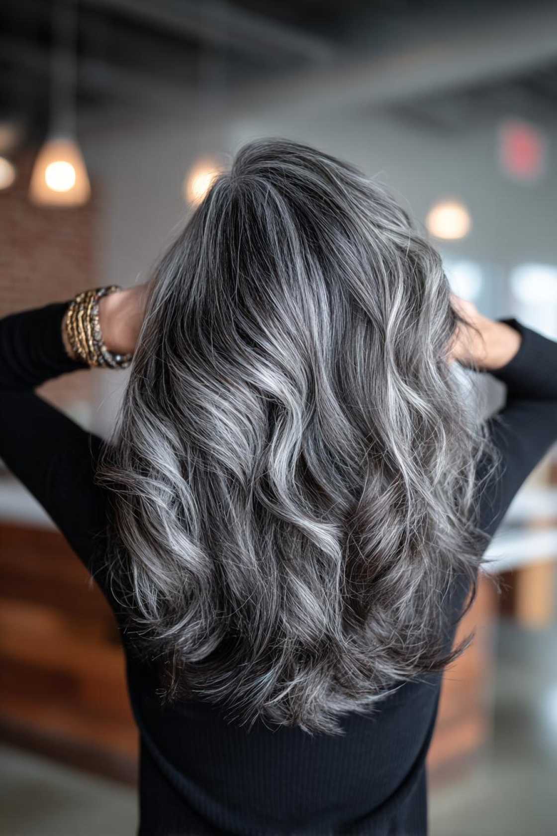 Low-Maintenance Magic: 20+ Gray Blending Looks for Dark Hair That Grow Out Beautifully. - 16. Charcoal Lowlights