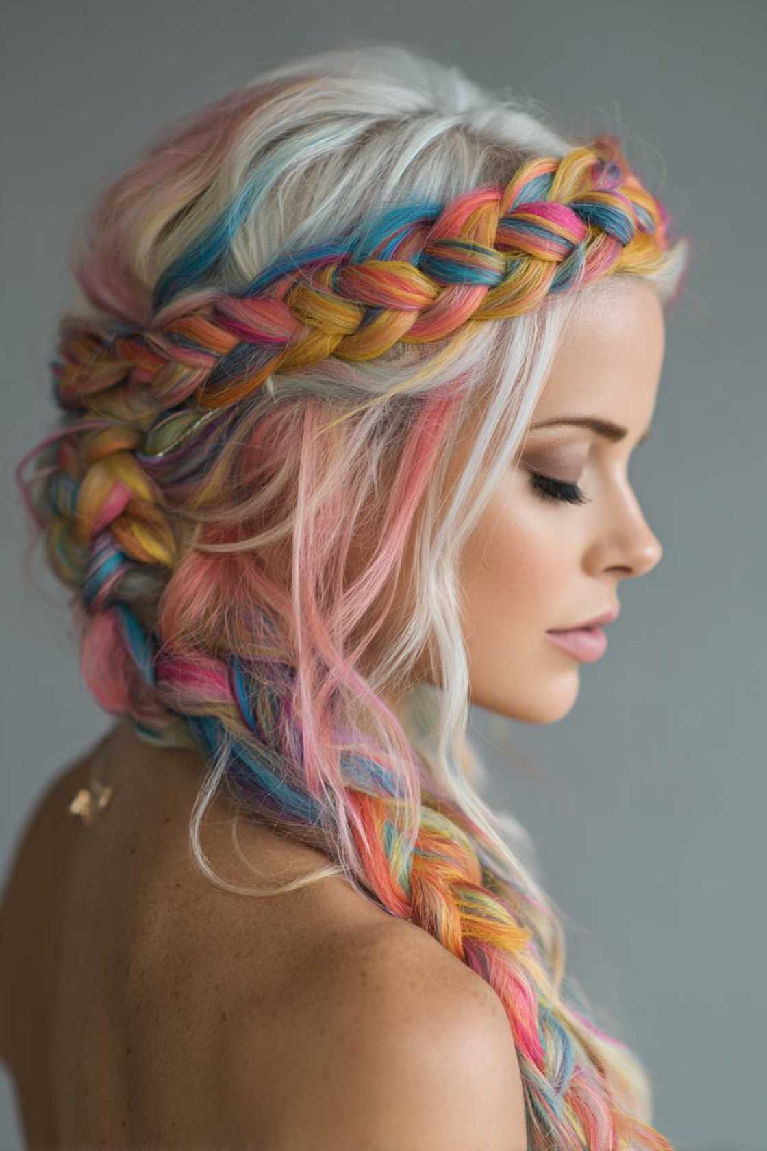 Show Your Colors: 15+ Creative Pride Hairstyle Ideas for Every Hair Length. - 2. Rainbow Crown Braid