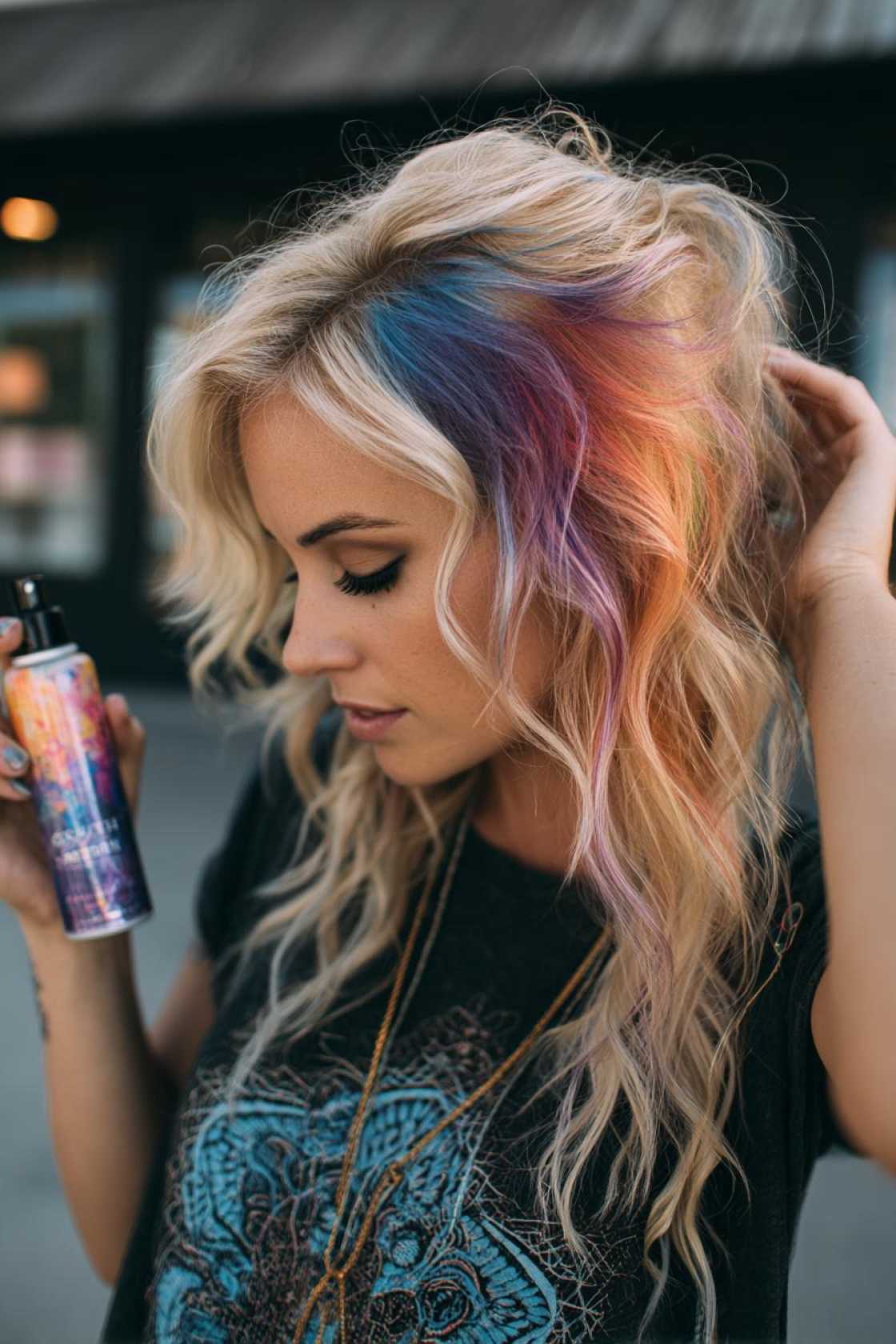 Show Your Colors: 15+ Creative Pride Hairstyle Ideas for Every Hair Length. - 11. Temporary Color Spray Design