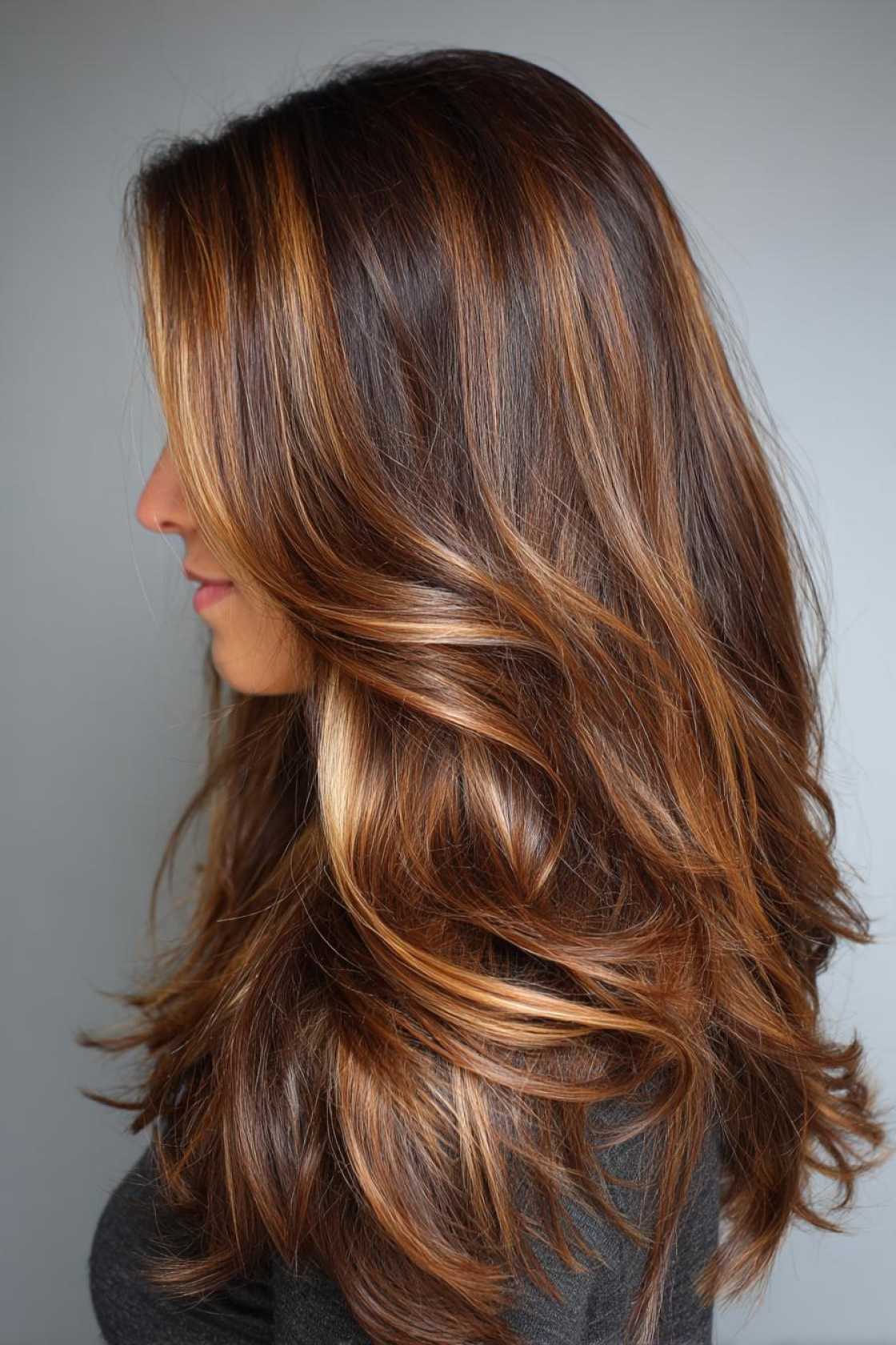 The Art of Understated Glam: 10+ Sophisticated Color Enhancements for Brunettes. - 8. Caramel Ribbon Highlights