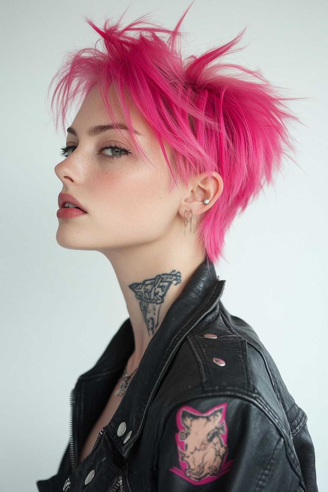 12+ Pink Wolf Cut Hairstyle Ideas Mixing Rough Layers with Feminine Color - 9. Hot Pink Undercut Wolf Cut