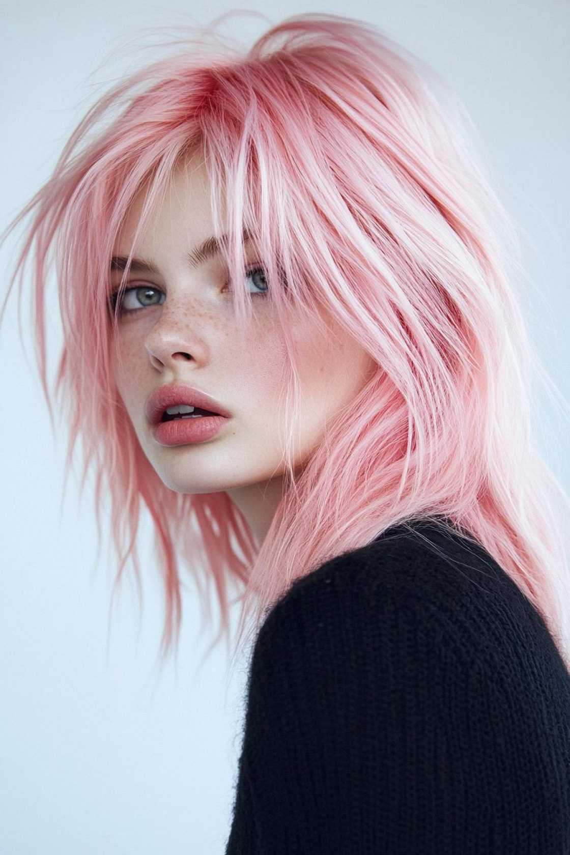 12+ Pink Wolf Cut Hairstyle Ideas Mixing Rough Layers with Feminine Color - 12. Subtle Pink Streaks Wolf Cut