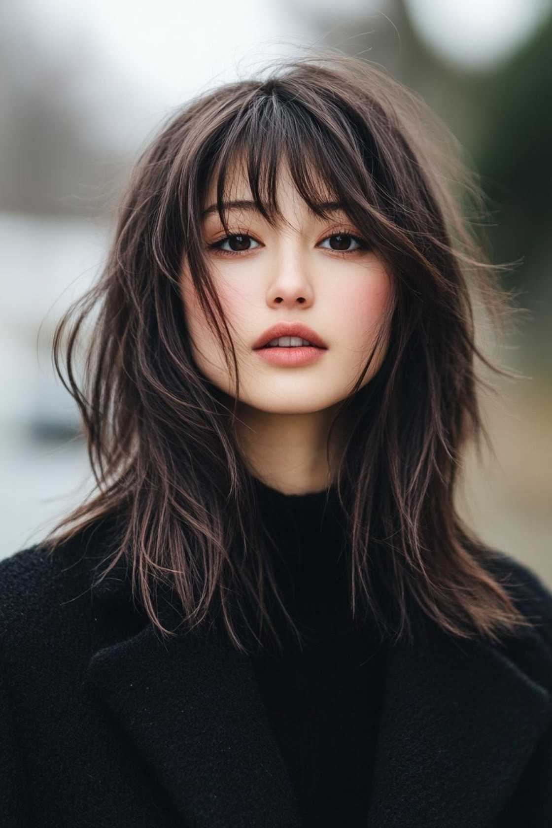 Warm Layers: 12+ Winter Hair Ideas for Round-Face Shapes - 9. Curtain Bangs with Soft Waves
