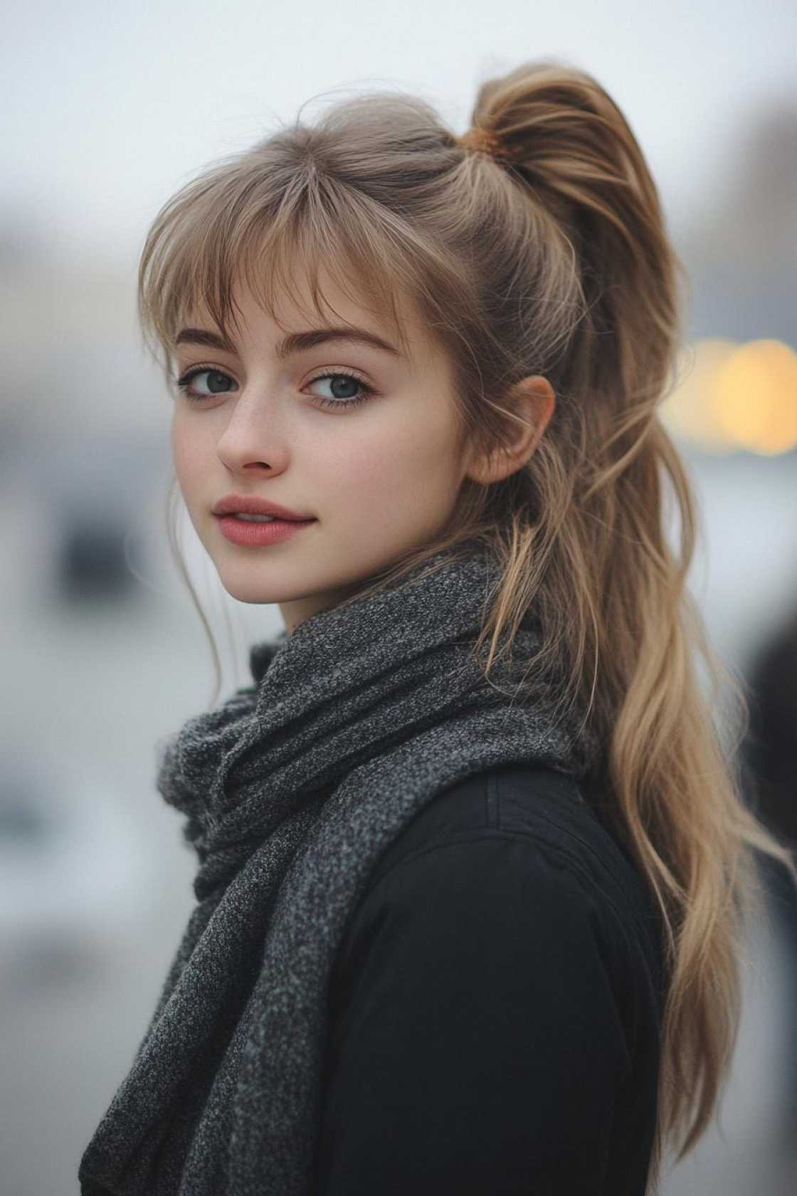 Warm Layers: 12+ Winter Hair Ideas for Round-Face Shapes - 8. The High Ponytail with Volume at the